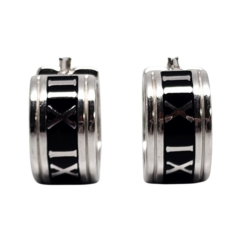 Flli Menegatti Sterling Silver Roman Numeral Hoop Earrings #15126